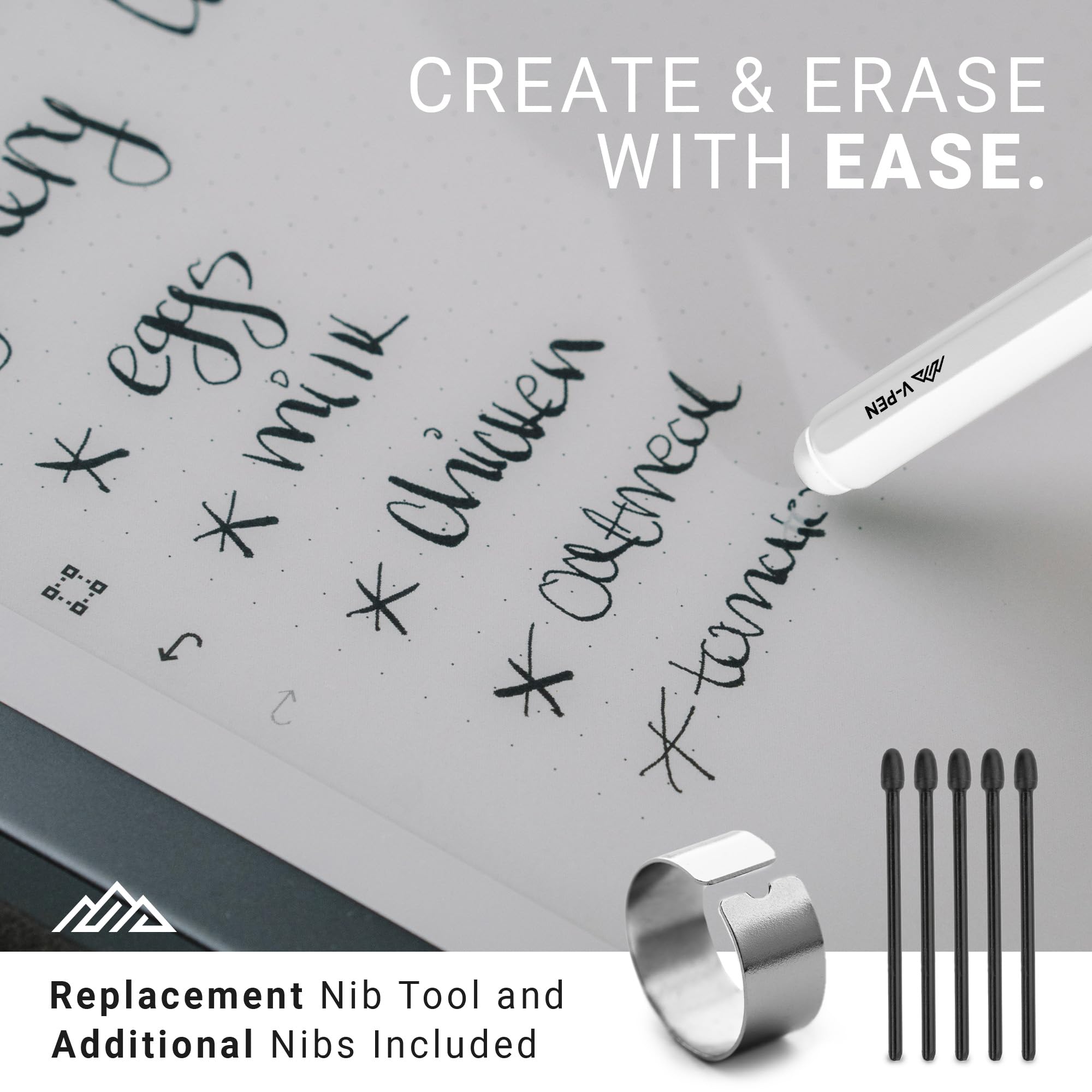 V-Pen EMR Stylus Remarkable 2 Pen Replacement with Digital Eraser + 5 Tips | 4096 Pressure Level Sensitivity & Palm Rejection | Digital Pen Marker Plus Compatible Kindle Scribe & Tablet Pen | White