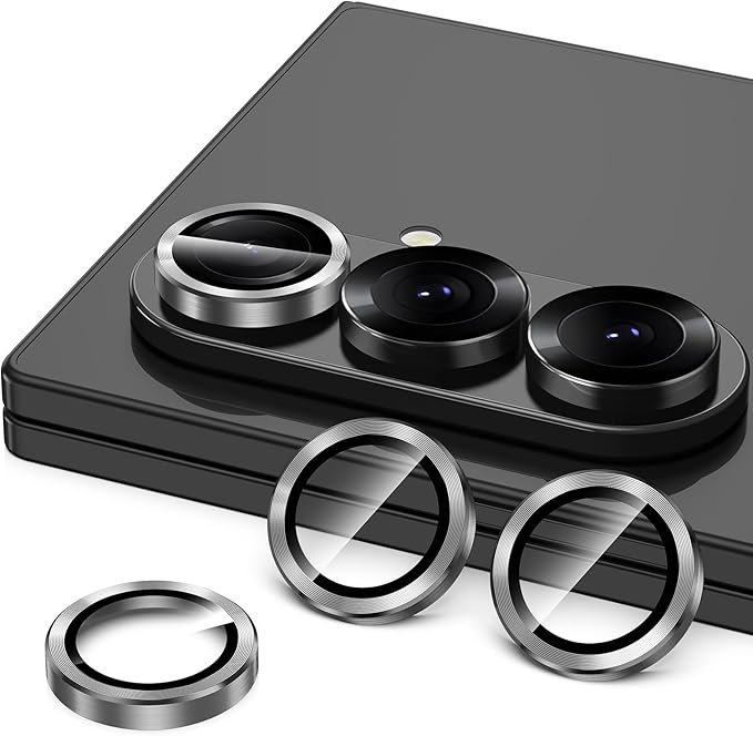 for Samsung Galaxy Z Fold 7 Camera Lens Protector, Individual Metal Ring Tempered Glass Lens Cover, [Strong Adsorption] Scratch Resistant Ultra-Thin HD Clear Lens Cover, 1 Set-Black
