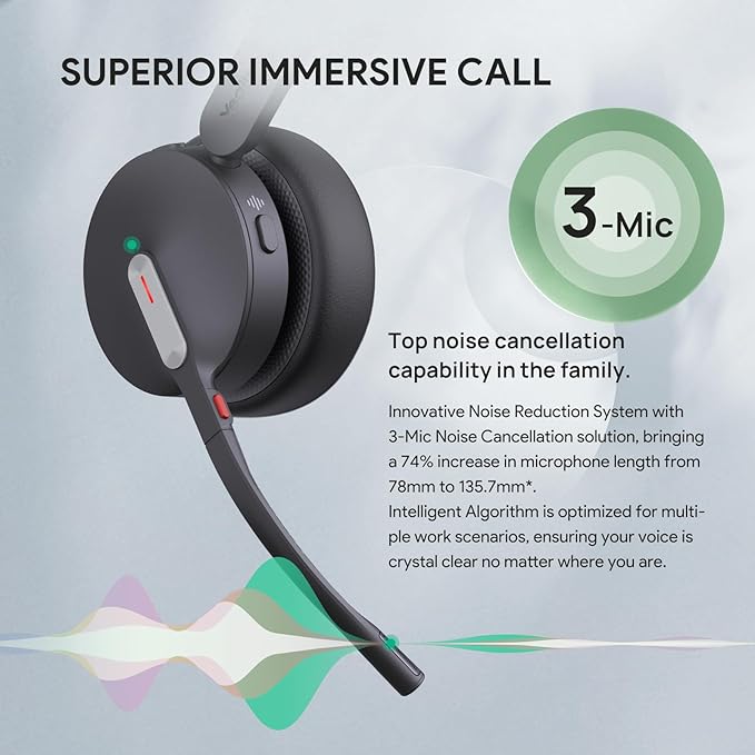 Yealink BH70 UC (NO Dongle) Wireless Bluetooth Headset with Microphone for Work, 35h Talking Battery Life, 3-Mic Noise Cancellation Headsets for Computer, 147g Lightweight Headphone for Open Office