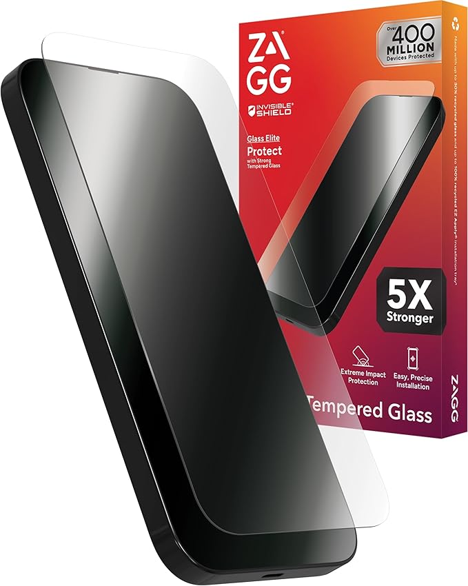 ZAGG InvisibleShield Glass Elite iPhone 15 Screen Protector - 5X Stronger with Reinforced Edges, Scratch & Smudge-Resistant Surface, Easy to Install