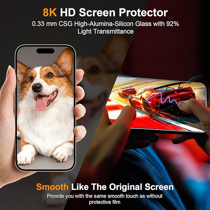 2 Pack Screen Protector for iPhone 16 Pro,Durable and Drop-Proof with 9H Hardness,Bubble-and-Dust-Free 16 Pro HD High-Aluminum Tempered Glass,Easy Installation Exclusively,
