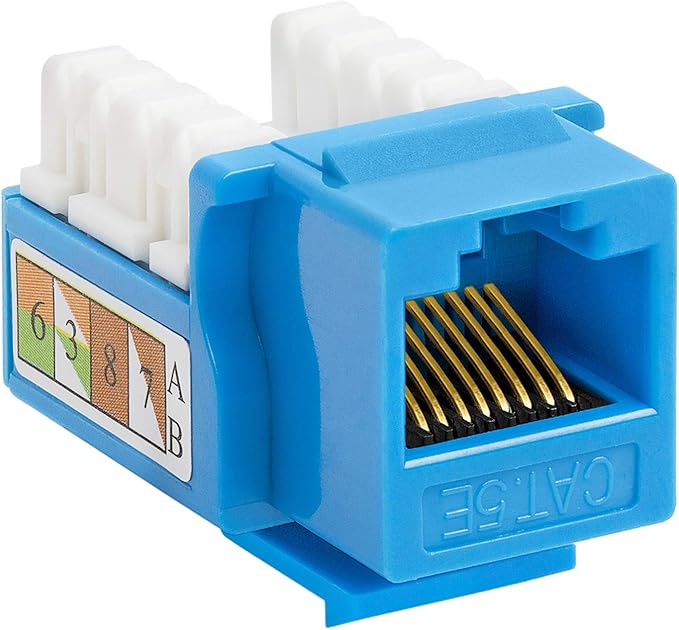 Cmple - 10 Pack Cat5e Keystone Jack Insert Punch Down RJ45 Connectors RJ45 Keystone Jack 90 Degree Female for Wall Plates, Patch Panels, Patch Cables, Ethernet Cables - Blue
