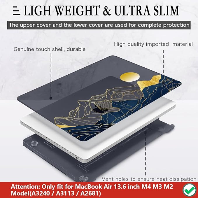 CISSOOK Compatible with MacBook Air 13.6 Inch Case A3240 A3113 A2681, Laptop Hard Shell Mountain Sunshine Cover with Keyboard Cover for MacBook Air 13 M2 M3 M4 Release 2022 2024 2025