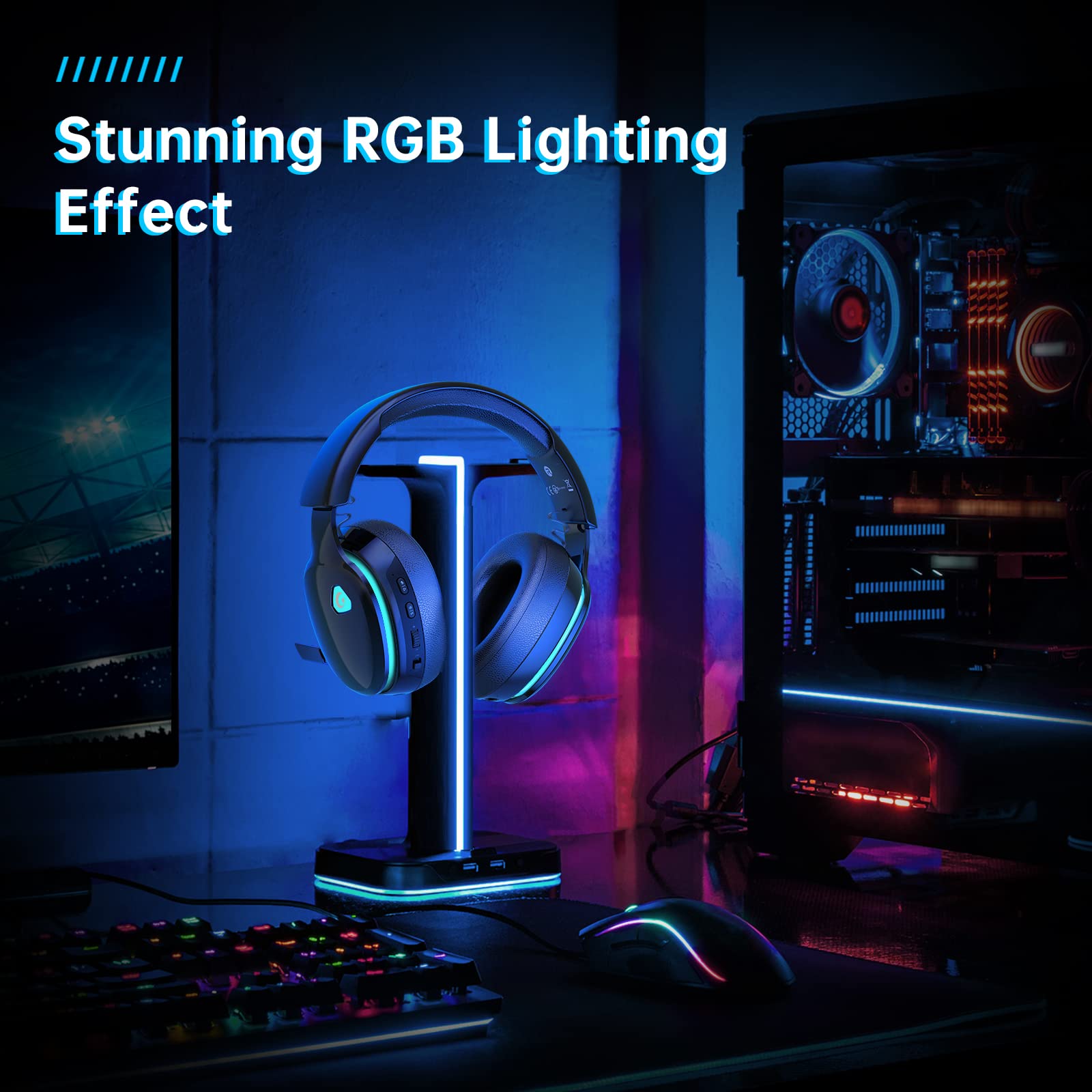 Gtheos 2.4GHz Wireless Gaming Headset for PC, PS4, PS5, Mac, Nintendo Switch, Bluetooth 5.2 Gaming Headphones with Noise Canceling Microphone, Stereo Sound, ONLY 3.5mm Wired Mode for Xbox Series-Black