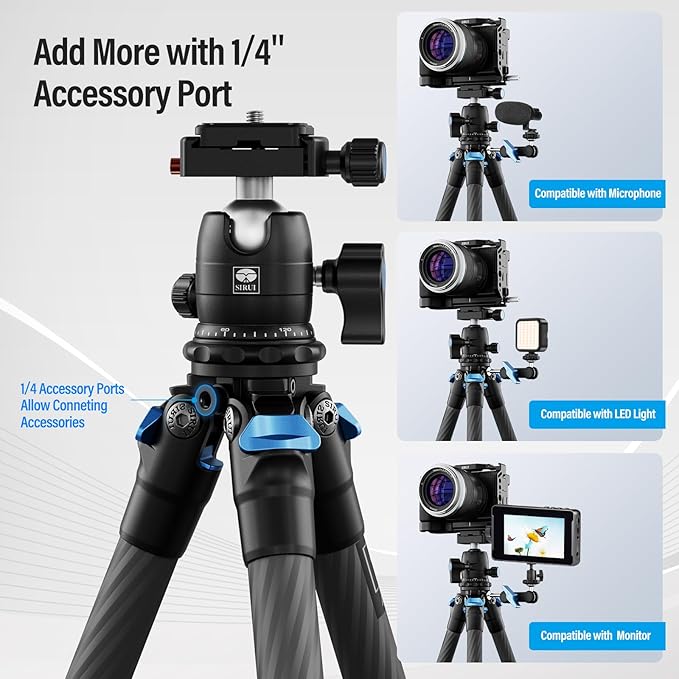 SIRUI Carbon Fiber Travel Tripod with 360° B-00K Arca-Swiss Ballhead, Mini Desktop Tripod for Mirrorless Cameras, Folded Height 12.1", Max Height 16.6″