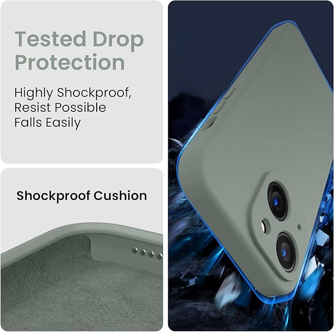 FireNova Designed for iPhone 15 Plus Case, Silicone [Camera Protection] Case with [2 Screen Protectors], Soft Anti-Scratch Microfiber Lining Inside, 6.7 inch, Calke Green