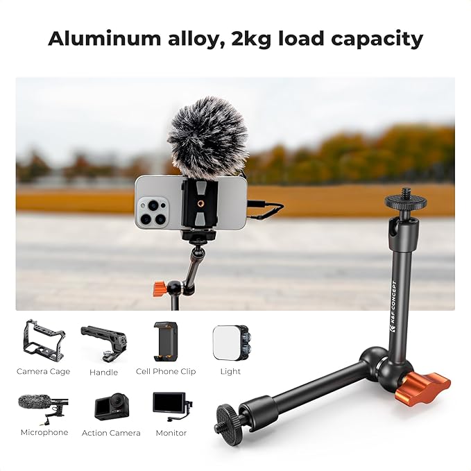 K&F CONCEPT 9.8" Magic Arm, 1/4" Screw Camera Mount Arm 360° Ball Heads for DSLRs, Monitor, Flash, LED Light, Microphone, Camera Cage, Action Camera