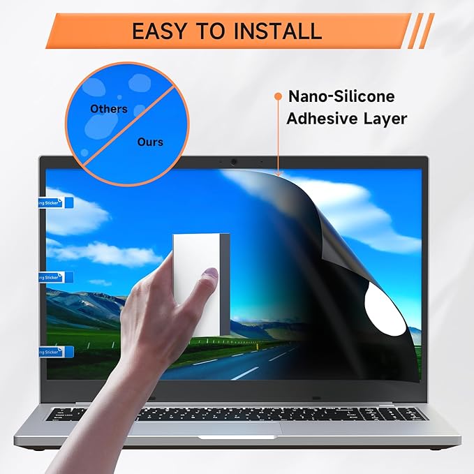 Nano Laptop Privacy Screen 15.6 Inch 16:9, No Glue Computer Monitor Privacy Shield, Matte Anti Glare Blue Light Filter Compatible with Lenovo Hp Dell Acer Asus Thinkpad Envy Xps