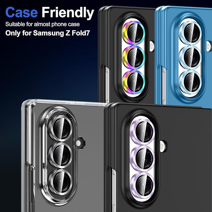 for Samsung Galaxy Z Fold 7 Camera Lens Protector, Individual Metal Ring Tempered Glass Lens Cover, [Strong Adsorption] Scratch Resistant Ultra-Thin HD Clear Lens Cover, 1 Set-Black