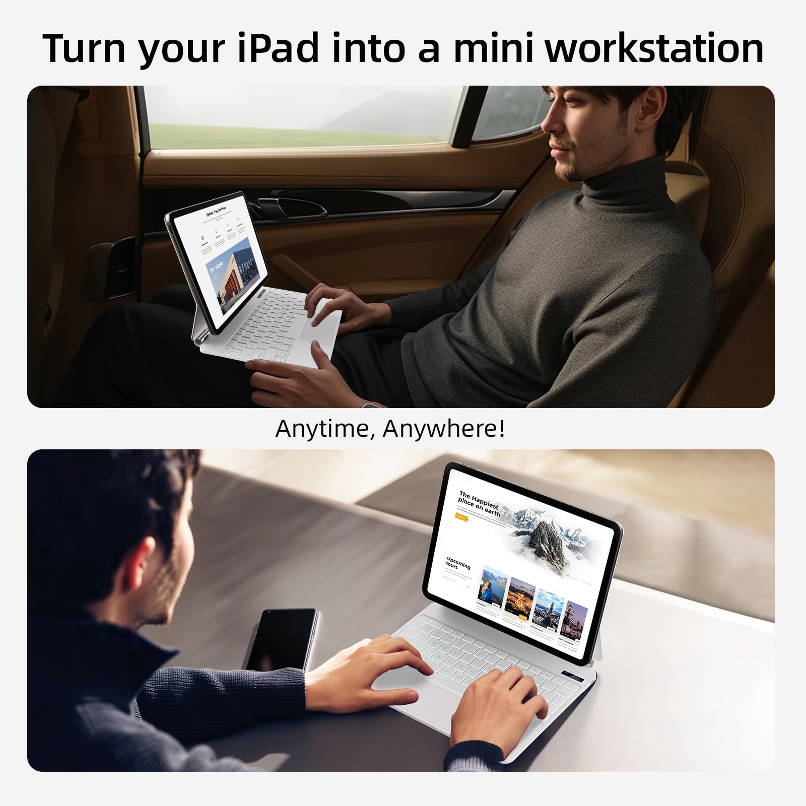 for iPad Pro 13 inch M5 2025 & M4 2024 case with keyboard M4,Magnetic Attach,Multi-Gesture Trackpad,7-Color Backlit,Shortcut Keys,Auto sleep/awake,Magic Keyboard for iPad Pro 13-inch M4 2024,White