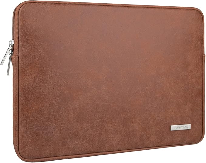 RAINYEAR 13 Inch Laptop Sleeve PU Suede Leather Case Protective Cover Water Resistant Carrying Bag Compatible with 13.3 Notebook Computer Chromebook,14" MacBook M1 M2 M3 M4,13.5 Surface Laptop(Brown)