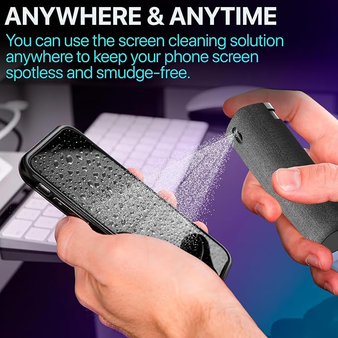 Mini Screen Cleaner Spray – Finger Proof Screen Cleaner for Smartphones, iPads, MacBooks, Laptops, Car Screens, Touchscreens – 3in1 Mist Cleaner, Microfiber Cloth and Cover (Navy Blue)