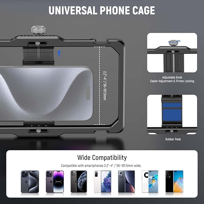NEEWER Smartphone Video Rig with Neck Strap/Dual Handle/Lavalier Mic Clip Slot Compatible with SmallRig Video Recording Phone Cage Stabilizer for iPhone 16 15 Pro Max Galaxy S23 Pixel 8 Pro, PA009S