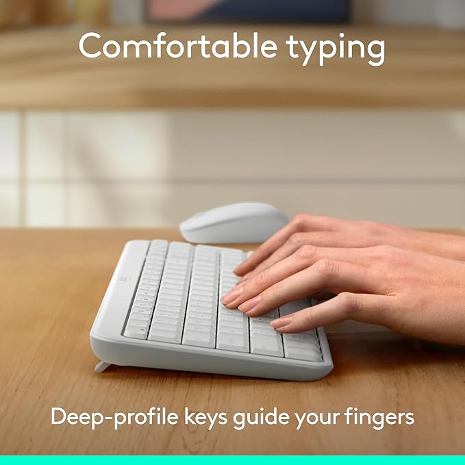 Logitech MK250 Bluetooth Wireless Mouse and Keyboard Combo: Fast & Easy Connectivity, Compact Wireless Keyboard, Ambidextrous Mouse, Durable Build - Windows/MacOS - White