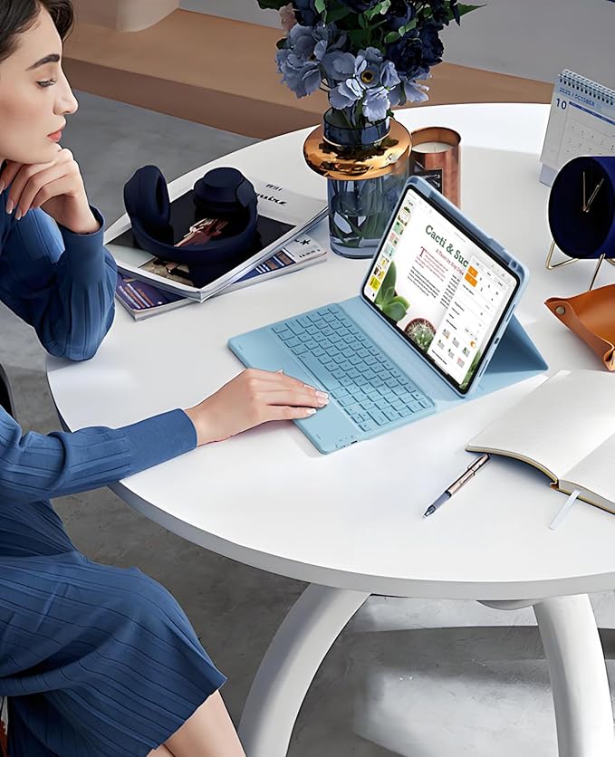 GreenLaw Keyboard Case for iPad Air 11-inch (M3/M2) 2025/2024 & Air 4th/5th Gen & iPad Pro 11 inch (1st/2nd/3rd/4th Gen), Smart Touchpad, 7-Color Backlit, Stain Resistant Cover, Sky Blue
