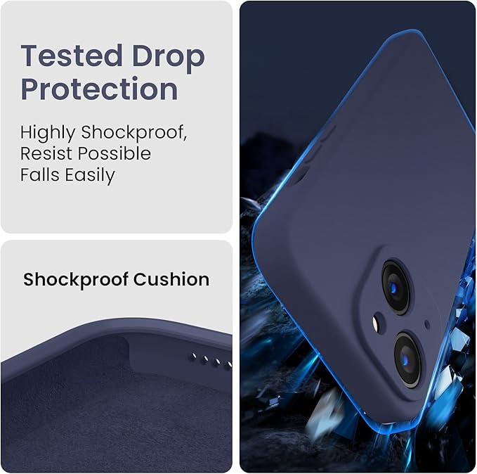 FireNova Designed for iPhone 15 Case, Silicone Upgraded [Camera Protection] Phone Case with [2 Screen Protectors], Soft Anti-Scratch Microfiber Lining Inside, 6.1 inch, Navy Blue