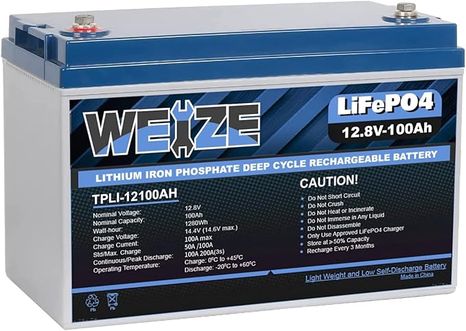 Weize 12V 100Ah TM LiFePO4 Lithium Battery, Built-in Smart BMS, Group 31 Deep Cycle Battery Perfect for Trolling Motor, RV, Solar, Marine, Overland/Van, and Off Grid Applications