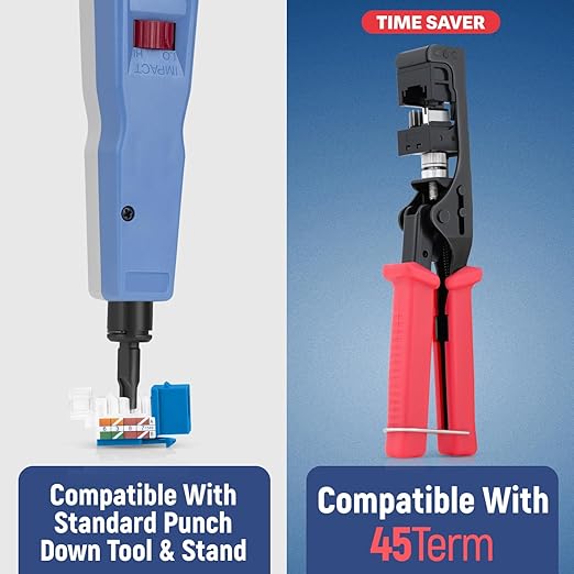 Everest 45° Angled RJ45 Cat5e Keystone Jacks 20-Pack in Blue - Slim Profile Female RJ45 Connectors - Cat 5e Keystone Jack - Compatible with 45° Angled Speed Termination Tool - 45Term (B0BL3GS7ZY)