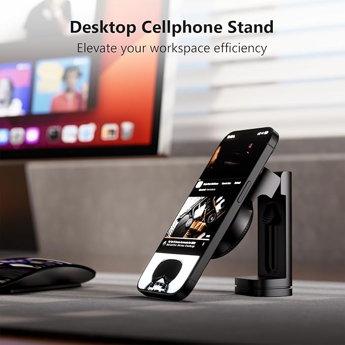 MiiKARE Travel Essentials Magnetic Airplane Phone Holder, Universal Handsfree Phone Mount for Flying with 360 Degree Rotation, Travel Must Haves Phone Stand for Desk, Tray Table, Black&Black