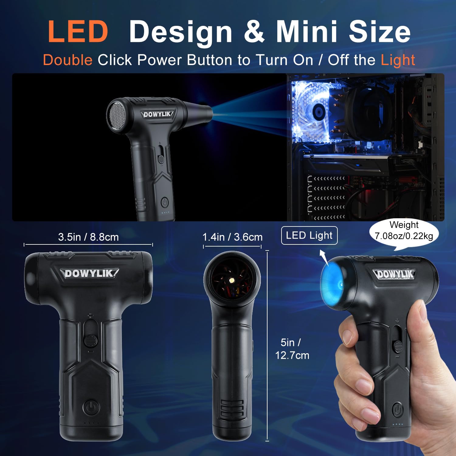 Compressed Air Duster, 220,000RPM Strong Compressed Air, Brushless Canned Air Duster for Computer with LED, 3 Speed Speed Mini Blower Air Blower for Car, Computer, Keyboard
