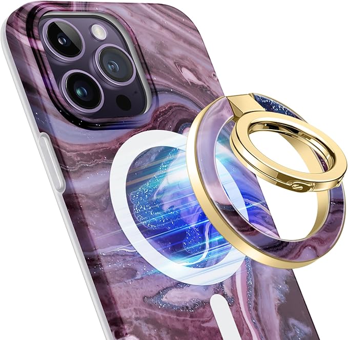 GVIEWIN Magnetic Phone Ring Holder, Compatible with MagSafe Phone Grip with Adjustable Stand, Magnet Phone Ring Kickstand for iPhone 16 Pro Max/Plus/15/14/13/12 Series/Other Phones (Quicksand)