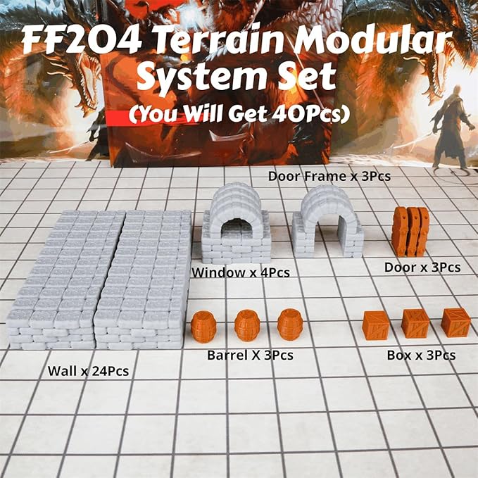 Dungeon Walls 40pcs 28mm Miniature RPG Modular System DND Terrain Building Accessories for Tabletop Role Playing Scenes, Gift of Christmas Halloween for DM