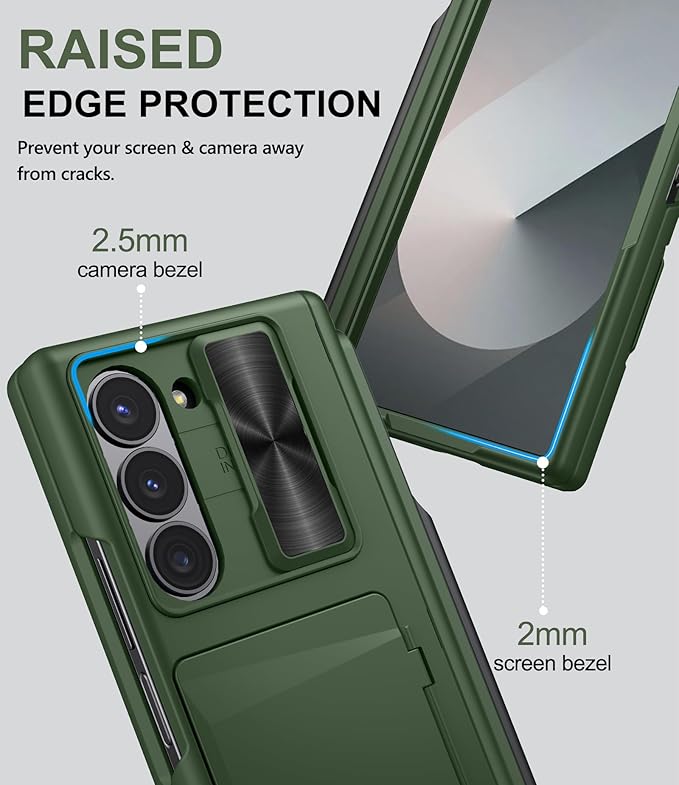 for Samsung Galaxy Z Fold 6 Case with Card Holder & Hinge Protection & Slide Lens Cover, Built-in S Pen Holder & Screen Protector, Heavy Duty Rugged Wallet Phone Case for Z Fold 6 2024, Green