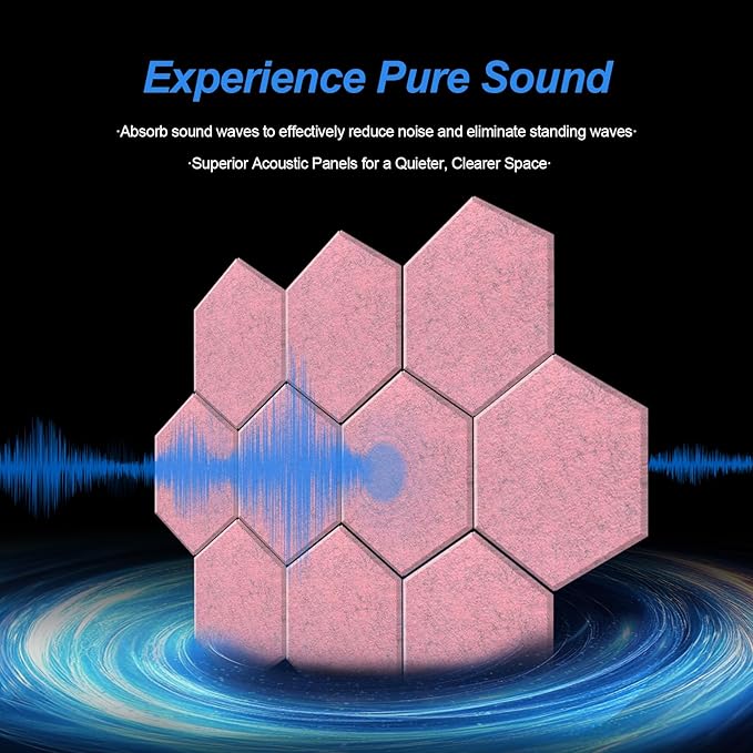 Mollywell Hexagon Acoustic Panels, High Density, Soundproofing, Decorative Noise Reduction Felt Wall Tiles for Ceilings, Home Office & Gaming Room (Smoky Pink), 14x12x0.4 Inch