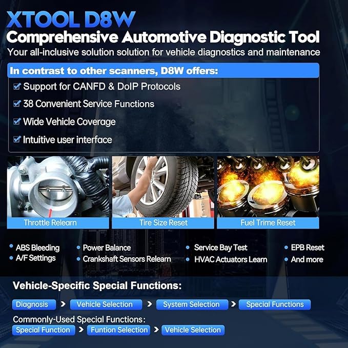 XTOOL D8W OBD2 Scanner Diagnostic Tool Wireless Bidirectional Scan Tool with Topology, ECU Coding, 42 Reset, Active Tests, Crankshaft Relearn, All System PMI, CANFD/DoIP FCA, 3-Yr Update