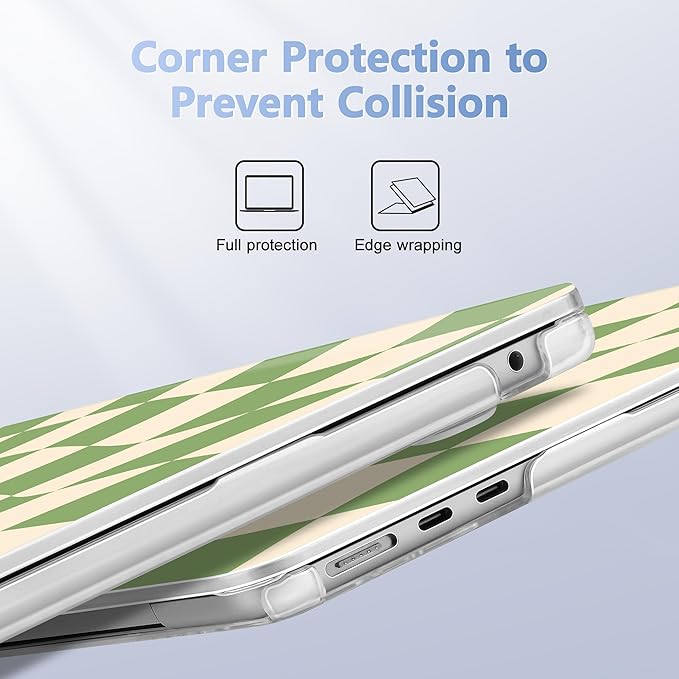 Case for MacBook Air 15 Inch 2025 2024 2023 Release M4 A3241 M3 A3114 M2 A2941, Hard Shell with Screen Protector & Keyboard Cover, Compatible with Touch ID, Green Checkered