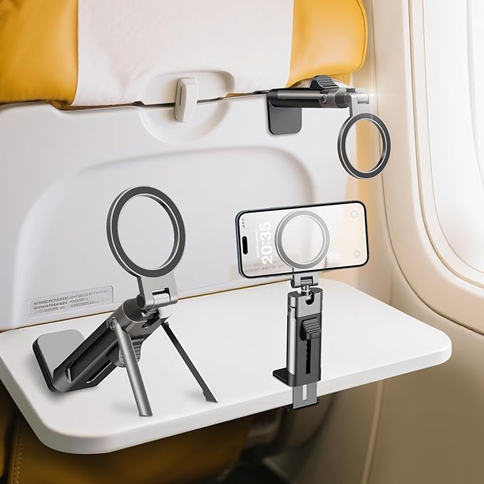 Airplane Phone Holder Mount,360° Adjustable Hands-Free Mount,Handsfree Airport Mount Long Flight Must Haves for Woman Man Fits iPhone 16 15 14 Pro Max Series