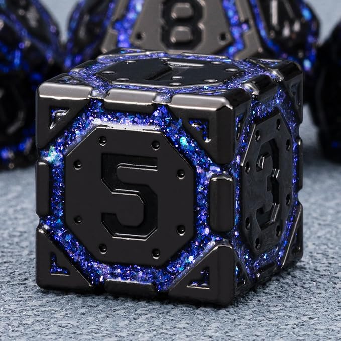 DND Metal Dice Set, Polyhedral Dice Set for RPG D&D Dice with Cracks Dungeons and Dragons Dice Set for RPG TTRPG D&D Die with Gift Case(Black Nickel Purple)