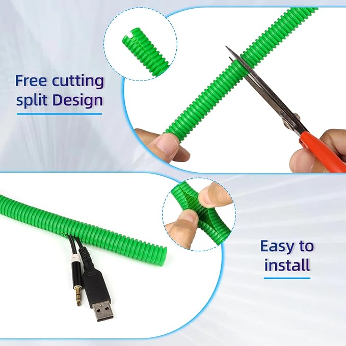 Split Wire Loom Tubing,10,25ft Cord Protectors from Pets No Chew, Flexible Wire Covers Cord Protectors, Protective Split Cable Sleeve for Automotive Home Industrial Wires(Green, 0.73inch-25ft)