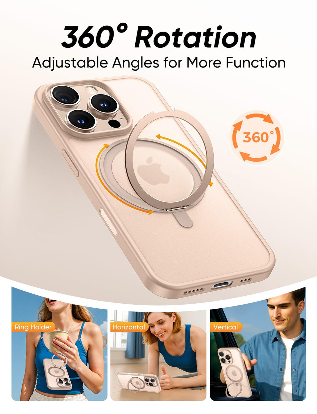 MAGIC JOHN 360° Rotatable Magnetic Invisible Stand for iPhone 16 Pro Max Case [Camera Control Button] [Compatible with MagSafe] 16FT Shockproof for iPhone 16 Pro Max Case with Kickstand, Rose Gold
