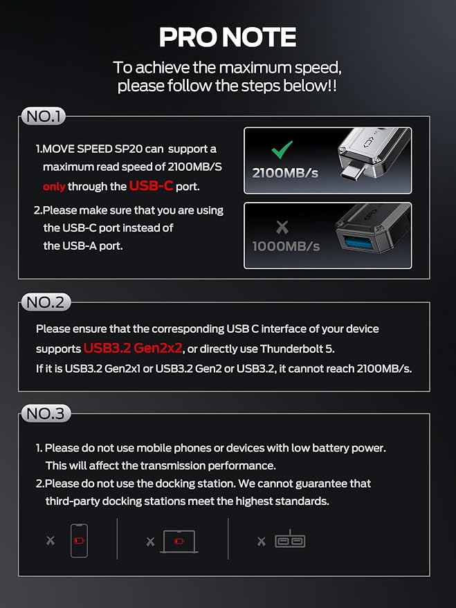 MOVE SPEED 2TB External SSD, 2100MB/s TLC Reliable Transfer Portable SSD with USB 3.2 Gen2x2 + Type C, Cool USB Drive for Phone/Windows/Mac (SP20)