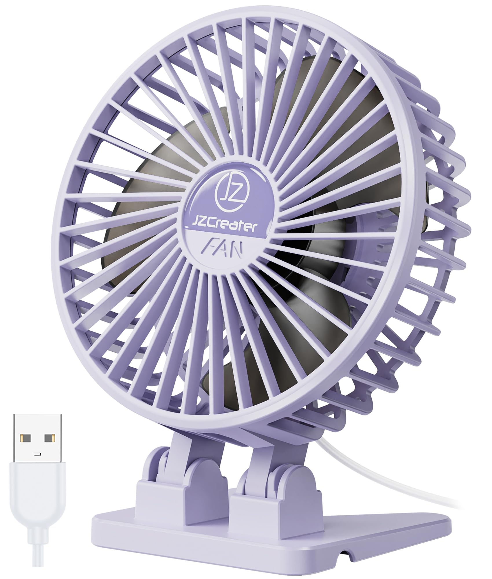 JZCreater USB Desk Fan, Mini Fan Portable, 3 Speeds Desktop Table Cooling Fan, Plug in Power Fan, Rotation Strong Wind, Quiet Personal Small Fan for Home Desktop Office Travel Bedroom, Purple