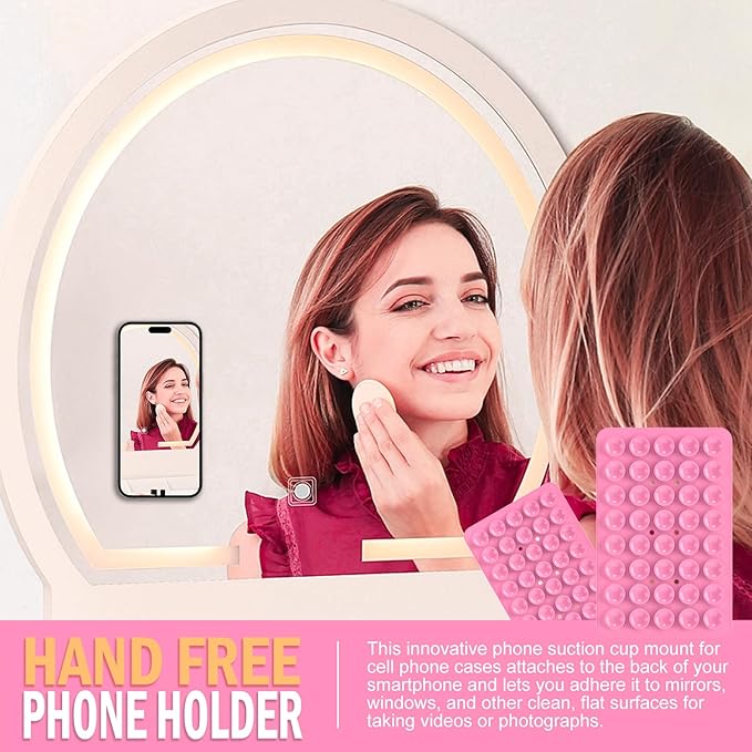 2PACK Silicone Double Sided Suction Phone Case Mount, Detachable Hands Free & Strong Grip Holder for Selfies & Videos, Compatible iPhone Android (2Pack Pink, 40 Suction Cups)