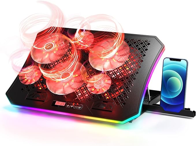 Laptop Cooling Pad, KeiBn RGB Lights Laptop Cooler 6 Fans for 15.6-17.3 Inch Laptops, 7 Height Stands, 10 Modes Light, 2 USB Ports, Desk or Lap Use (A8,Red)