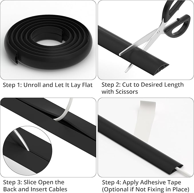 ZhiYo 5.6ft Cord Covers for Wires on Floor, Cord Hider Floor Hide Extension Cords, Soft PVC Cable Cover Cable Protector, Wire Cavity W0.62in H0.31in, White