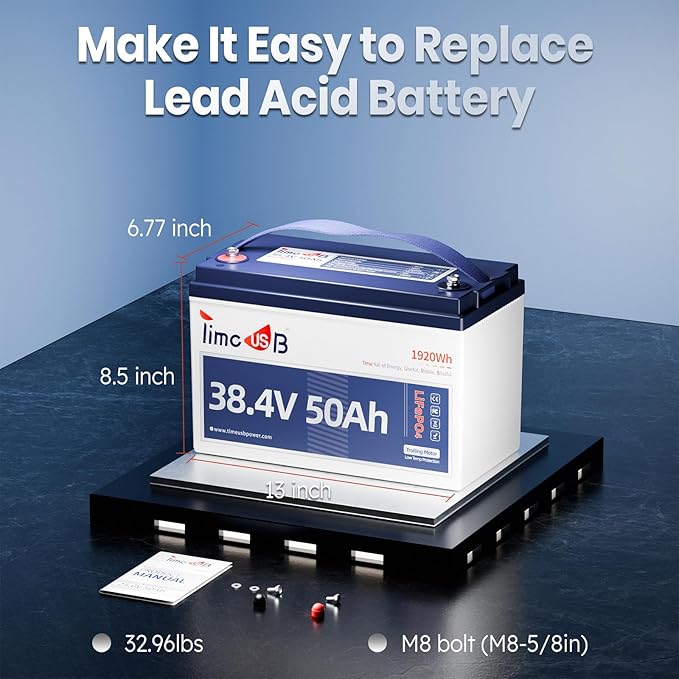 36V 50Ah Lithium Battery, Timeusb 36V LiFePO4 Battery with Low-Temp Cutoff Protection, Group31, Automotive Grade A Cells, Up to a 10-year Lifetime, Ideal for Trolling Motors and Solar Systems