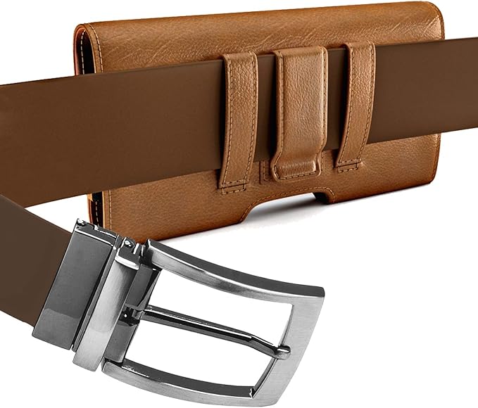Holster for Samsung Galaxy Ultra S25 S24 S23 S22 S21 Note 20, Google Pixel 8 9 Pro XL – Extra Large Cell Phone Belt Holder Case with Clip, ID Card Pouch - Brown
