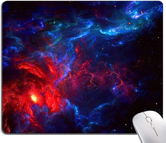 Galaxy Stars Light Black Mouse Pad, Red and Blue Nebula Mouse Mat, Non-Slip Rubber Base MousePads for Computer Office Laptop, 9.5"x7.9" Inch