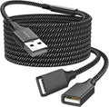 Durable USB A Male to 2 Female Extension Cord - Nylon Braided, Fast Data Transfer, Compatible with Printer, Keyboard, Flash Drive, Hard Drive, PlayStation