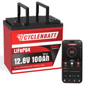 CYCLENBATT 12V 100Ah Mini Bluetooth LiFePO4 Battery, Low-Temp Protection