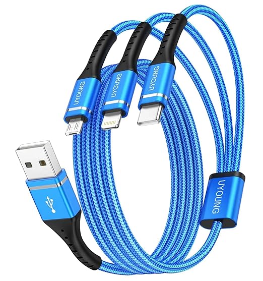 Multi Charging Cable 2Pack 6FT, 3 in 1 Charger Cable Braided Universal Phone Charging Cord with Lightning/Type C/Micro USB Ends, Multiple USB Cable for iPhone/Samsung/Google Cell Phones and More