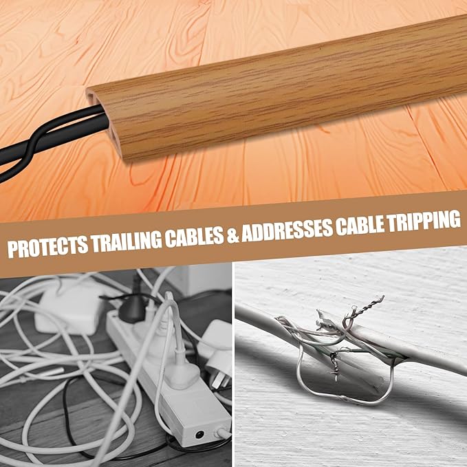 Floor Cord Cover Self Adhesive Cord Hider,3.3FT Cable Management, Extension Strip Protector for Wires, Prevent Cable Trips for Offices, Gyms, Exhibitions Cavity:0.3"(W) x 0.28"(H) Brown Wood