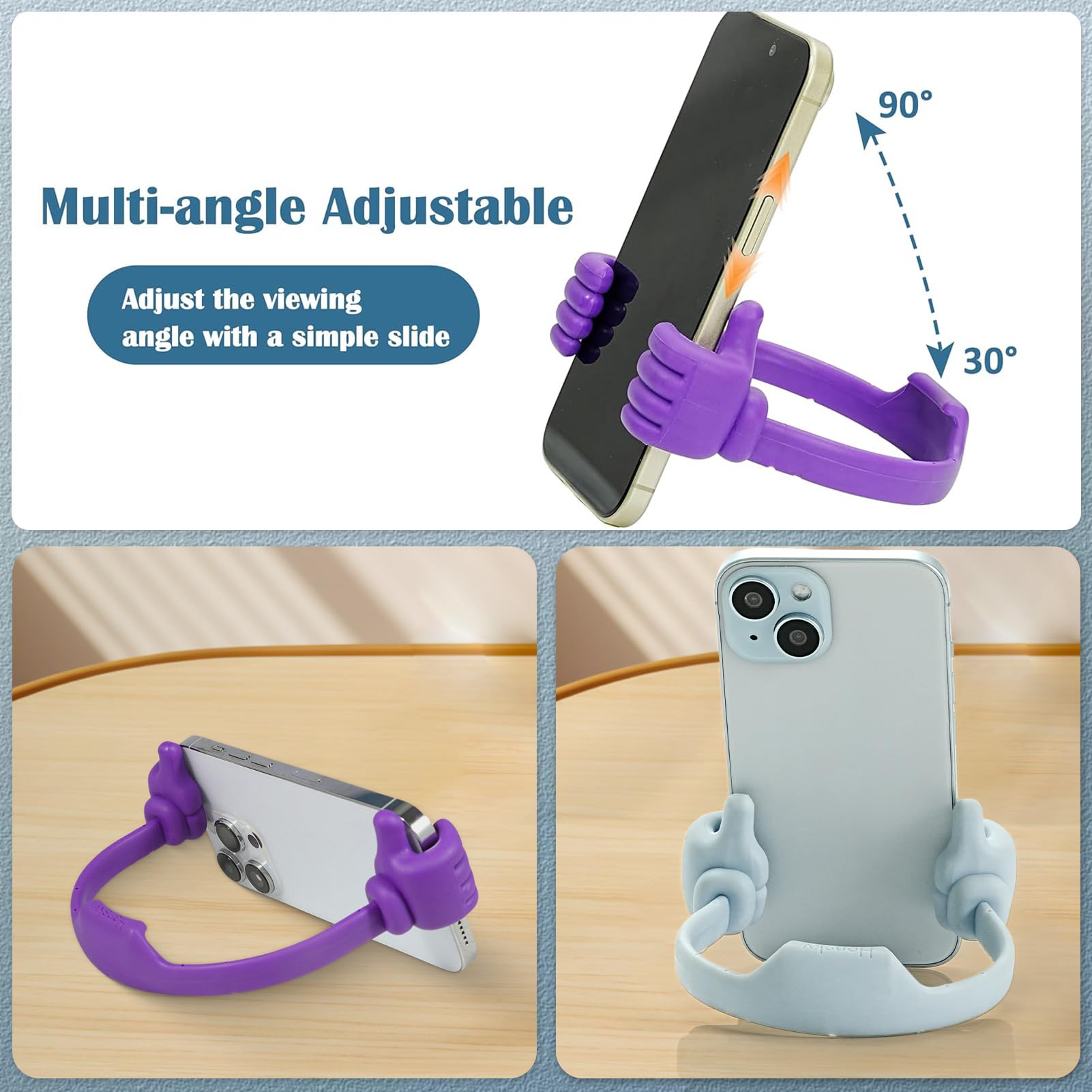 Honsky Thumbs up Cell Phone Stand Holder, Ok Stand Tablet Stand Cradle for Desk Desktop Smartphone Cellphone Mobile Phone Tablets - Universal Adjustable Flexible - Light Blue/Light Yellow