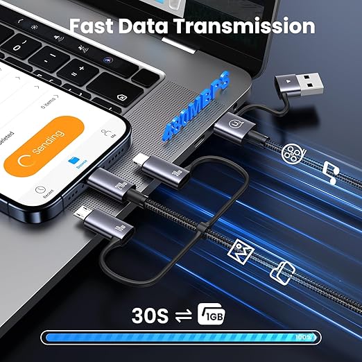 240W Multi Charging Cable, 6.6ft 6-in-1 USB C Cable Fast Charging Cords with USB-C/A Ports to IP/Type C/Micro Connectors for Pad/Cell Phones/Tablets/Laptop