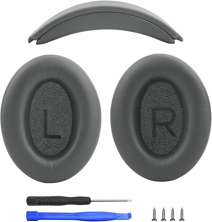 Ear Cushion and Protein Leather Replacement Headband Pad Kit for Bose QuietComfort 35 45 QC35 QC45 with Noise Isolation Memory Foam (Dark Gray)