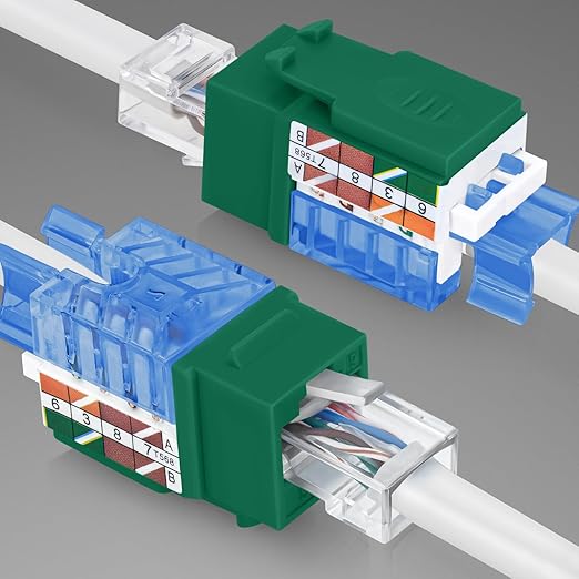 Everest 45° Angled RJ45 Cat5e Keystone Jacks 50-Pack in Green - Slim Profile Female RJ45 Connectors - Cat 5e Keystone Jack - Compatible with 45° Angled Speed Termination Tool - 45Term (B0BL3GS7ZY)